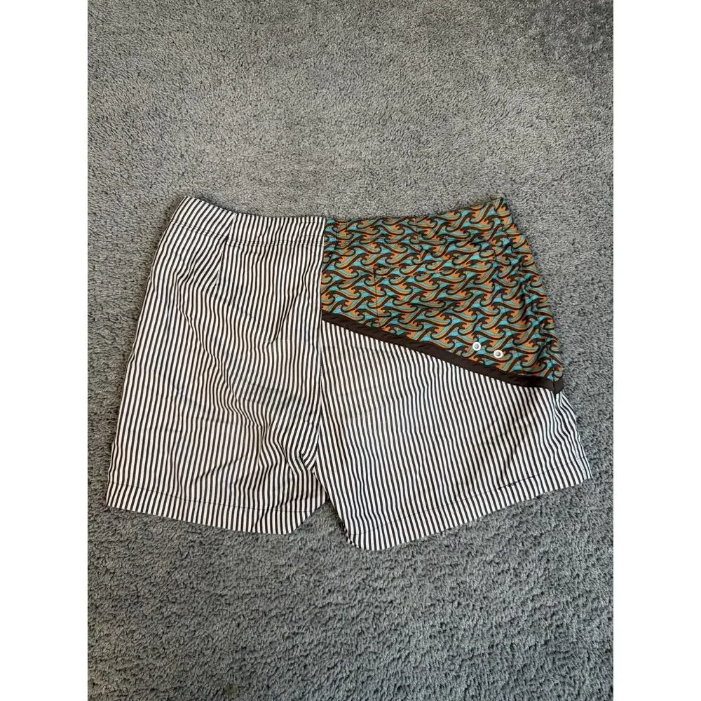 Penguin Munsingwear Swim Shorts Mens 36 Brown Striped Lined Built-In Brief
